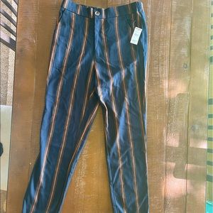 NWT- Tilly’s Sky & Sparrow Navy & Orange Striped Pants (Medium)